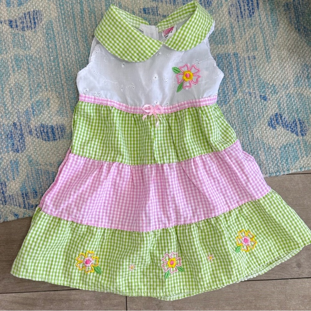 Vintage Coney Isle Lace Gingham Floral Embroidered Peter Pan Collar Dress 24M